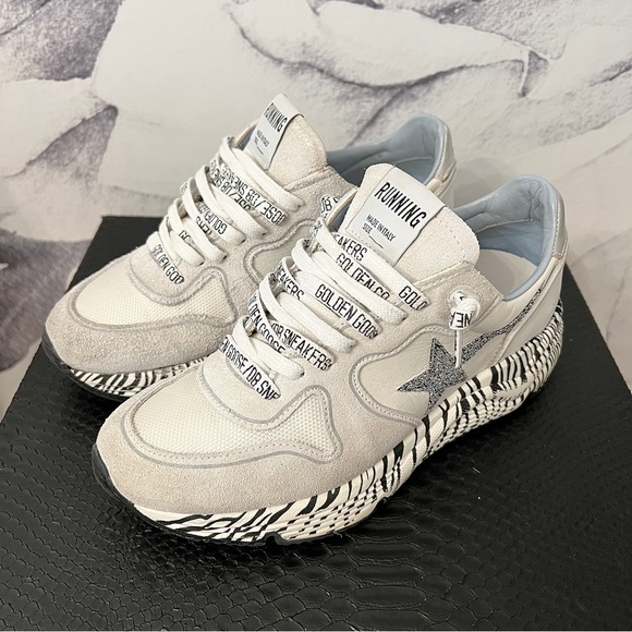 HTF GOLDEN GOOSE Swarovski Crystal Star ZEBRA Print RUNNING SOLE Sneakers 36 - Picture 7 of 13